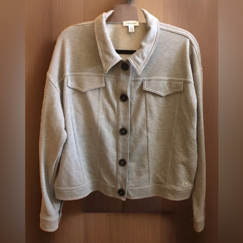 Calvin Klein Gray Knit Button-Down Jacket / Shack… - image 2